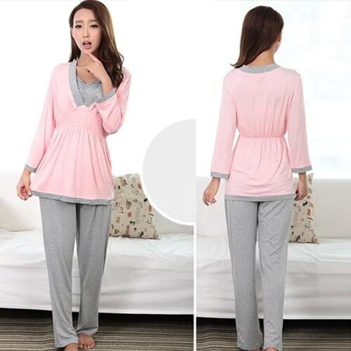 Maternity Nightgown Breastfeeding Pajamas Pregnancy Sleepwear Women Nursing Pajamas Set Good Stretch Emotion Moms Free shipping