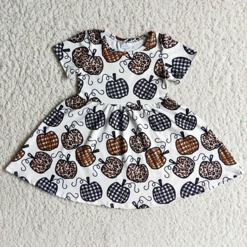 Wholesale Autumn Pumpkin Print Design Girl Short Sleeve Dress Western Country Halloween Costume