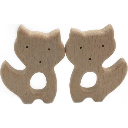 Organic Beech Wooden Fox Natural Handmade Wooden Teether DIY Wood Personalized Pendent Eco-Friendly Safe Baby Teether Toys