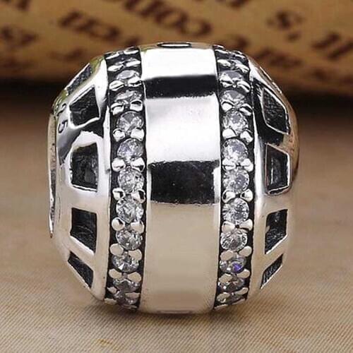 Original Openwork Logo Ball With Crystal Beads Fit 925 Sterling Silver Bead Charm Bracelet Bangle DIY Jewelry