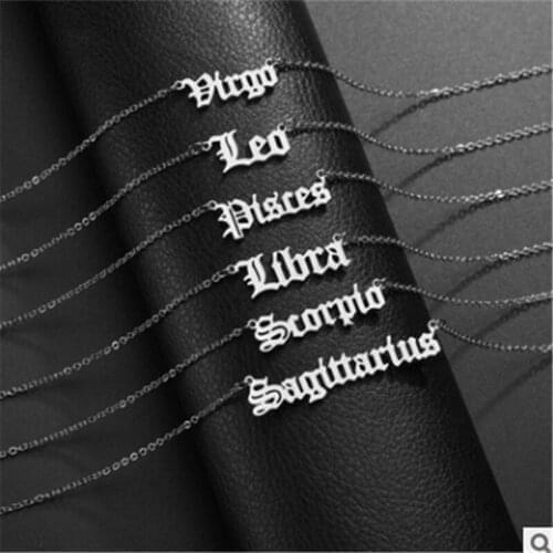 Europe And The United States Hot New Stainless Steel Retro Twelve Constellation Necklace Old English Letters Clavicle Chain