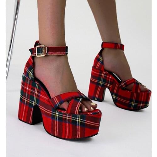 PRETO BRANCO Womens Shoes with Thick High Heels and Thick Water Table Fashion Pattern Buckle Womens High Heels Sandals CWF