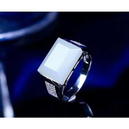 Hetian jade silver, the latest white jade ring, neutral design