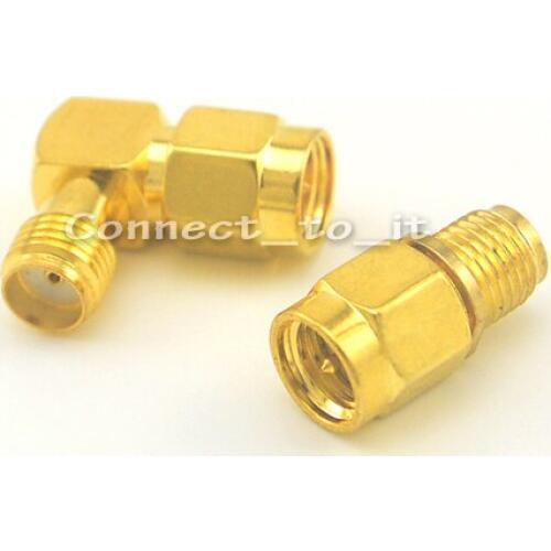 SMA Male to Female + SMA Male to SMA Female RA Connector Adapter Goldplated