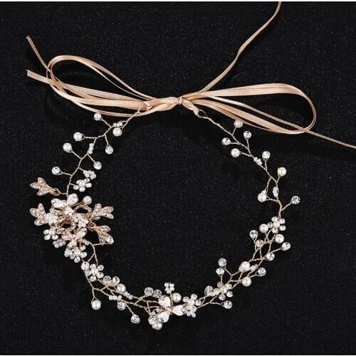 SLBRIDAL Handmade Wired Rhinestones Crystals Pearls Flower Wedding Headband Bridal Hair Vine Hair Accessories Bridesmaids Women