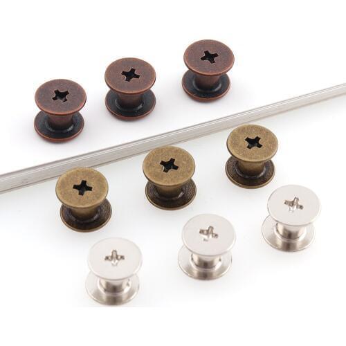 50sets/lot Metal Double cap screws rivets 10mm Antique bronze/Red copper/Silver Sewing Rivet Punk Bag Belt Apparel Leather craft