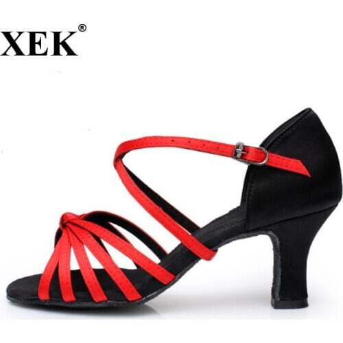 XEK Satin/PU Women Latin dance shoes Ballroom dancing shoes heeled 5CM size 35-41 GSS79