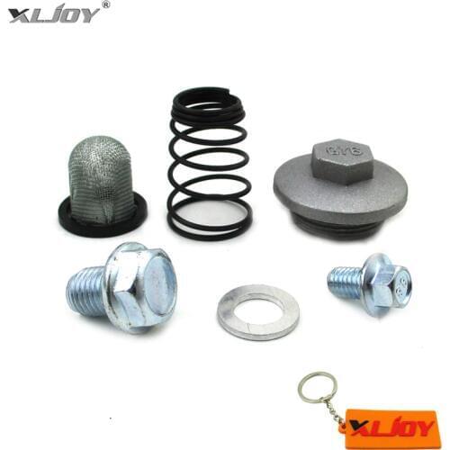 XLJOY Oil Strainer Cap Drain Plug Bolt Screen Seal Spring For GY6 50cc 125cc 150cc Moped Scooter ATV Quad