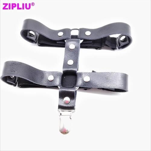 Women New Fashion Punk garter Handmade Adjustable & Elastic Leg Ring Spandex Stocking gourd clip black leather Suspender O-round