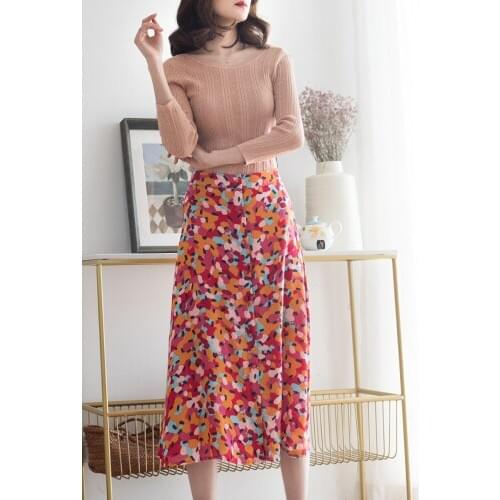 Women Skirt 2020 Spring and Summer Floral Midi Skirt
