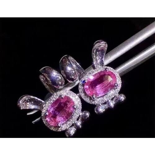 Lovely Rabbit 100% Natural And Real Pink Topaz Earring 925 sterling silver Fine jewelry Topaz Earring