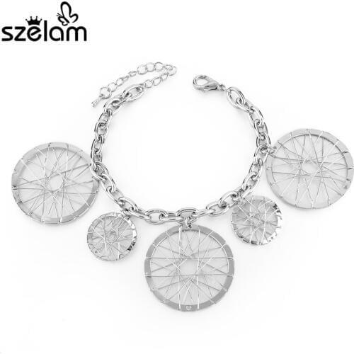 Szelam Bohemian Wheelchair Bracelet Female 2019 Round Pendant Silver Women Bracelet Link Chain Bijoux Jewelry Sbr160107