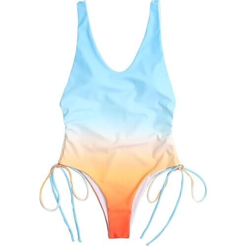 Tie Dye Plunge Push Up Padded Womens Swimsuit One-Piece Monokini Tied Side Adjustable Swimwear Open Back Bodysuit Beach Wear