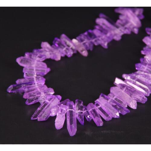 15.5"strand Beautiful Purple Raw Crystal Quartz Top Drilled Point Beads,Titanium Natural Crystal Stick Pendants Jewelry Making
