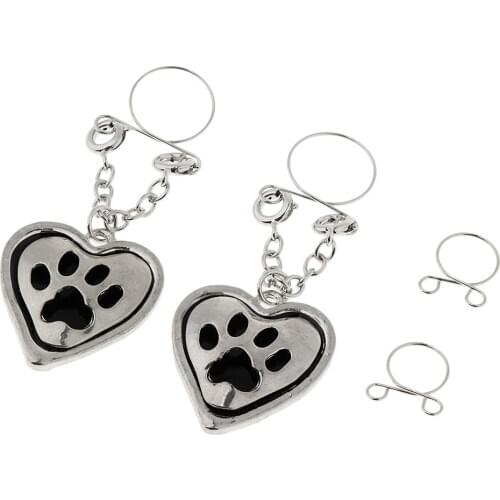 2 Pairs Love Heart Paw Fake Nipple Rings Dangle Non Pierced Faux No Piercing Jewelry