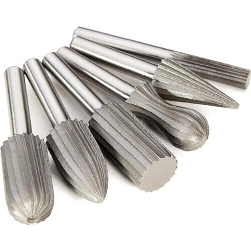 6pcs 6mm Shank Tungsten Steel Rotary File Cutter Engraving Grinding Bit For Rotary Tools