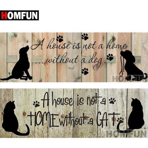 HOMFUN Full Square/Round Drill 5D DIY Diamond Painting "Cat Dog Home" 3D Embroidery Cross Stitch 5D Home Decor Gift A14801