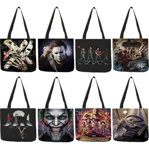 B01105 Famous Film Charcter Muders Killers Print Shopping Bag Women Handbags Halloween Jason Mayer Printed Shoulder Bags