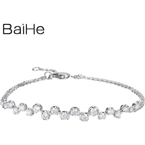 BAIHE Solid 18K White Gold 0.80ct H/SI Natural Diamonds Wedding Fine Jewelry Beautiful diamond Bracelet Women браслет браслеты
