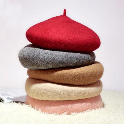 2021 French Beret Hat Painter Flat Cap Female Retro Wool Beret Solid Color Cap Hat Female Warm Winter Hat