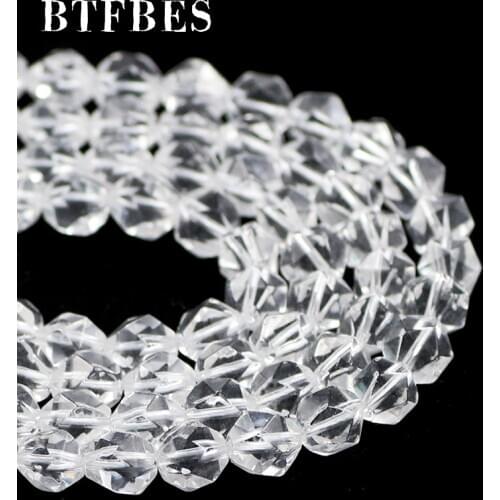 BTFBES Natural Faceted 8MM White Crystal Beads Clear Loose Spacer beads For Jewelry Making DIY Necklace Bracelet Accessories 15"