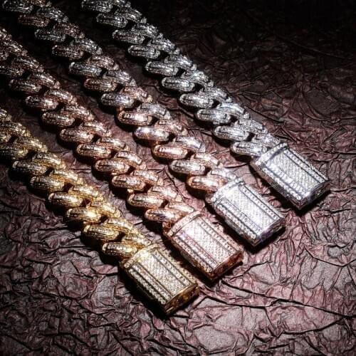 Hip Hop AAA+ Cubic Zirconia Bling Iced Out Link Chain Can Open Lock Cuban Curb Miami Chain Necklaces for Men Rapper Jewelry