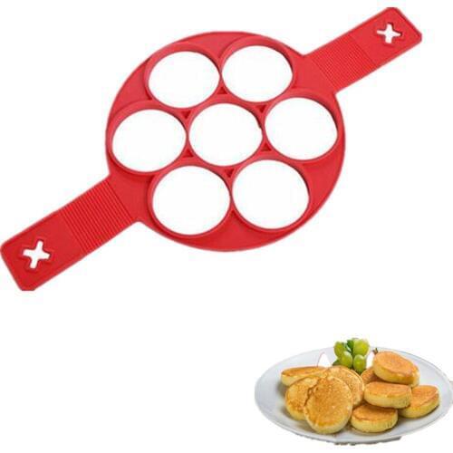 Delidge 1 pc No Stick Flippin egg mold Silicone 7 Holes Perfect Pancakes Ring Make 7 Eggs One Time Easy Kitchen Tool