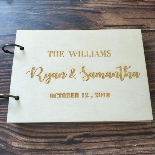 Wooden Rustic Custom Name Date Personalized Guest Book For Bridal Shower Wood Wedding Guestbook Album Memory Book