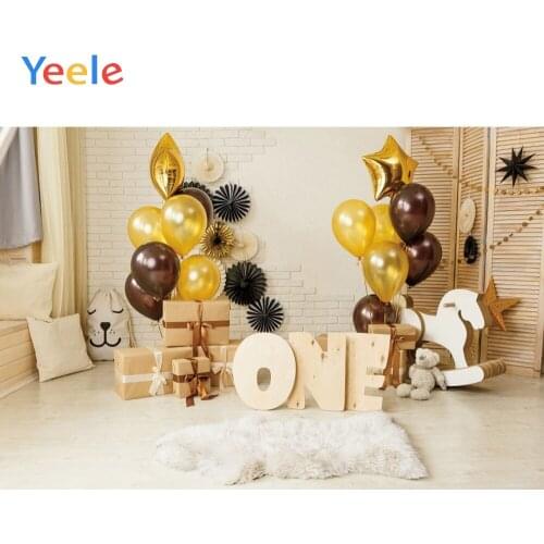 Baby Room Toy Doll Yellow Balloon Baby 1st Birthday Backdrop Photography Backdrops Photographic Background For Photo Studio Prop