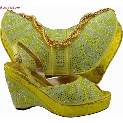 Doershow Yellow!wholesale Italian ladies shoes and bags set! high quality African shoes and matching bags for wedding! HQJ1-27