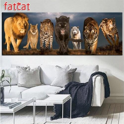 FATCAT 200x70cm large 5D Diy Daimond Painting Lion tiger panther animal world Full Round Drill Rhinestone Embroidery Art decor