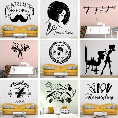 Hot BARBER Wall Sticker Hair Nail Beauty Salon Wall Art Wall Paper For Barber Store Home Decoration Nordic Style Home Decoration