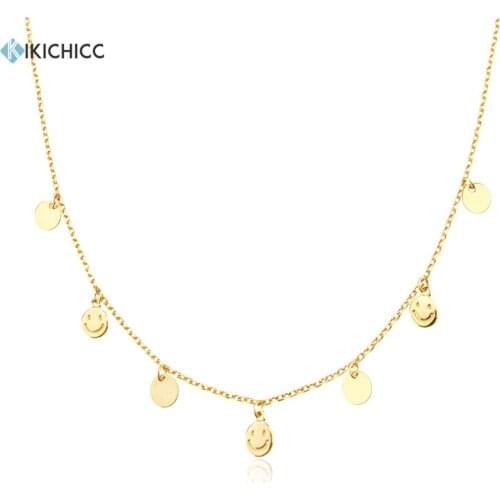 KIKICHICC 925 Sterling Silver Gold White Smile Coins Charm Choker Chain Necklace 2021 Wedding Gift Wedding Tiny Pendant Jewels