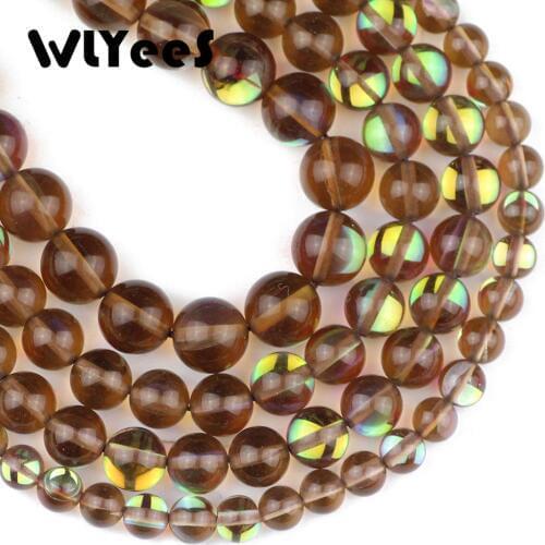 WLYee Brown Labradorite stone beads Synthetic Flash Stone bling Round ball 6/8/10MM Loose beads for jewelry making bracelets DIY
