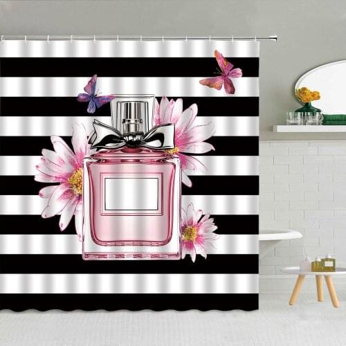 Cosmetic Fashion Lady Shower Curtain Perfume Flower Butterfly High Heel Lipstick Fabric Bathroom Supplies Decor Hanging Curtains