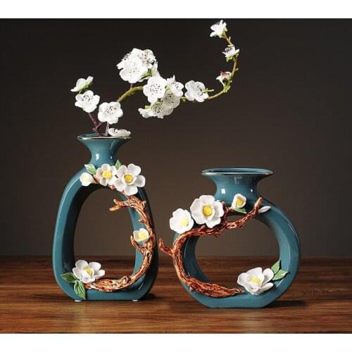 Creative Embossed Branches and Flowers Hollow Ceramic Vase Abstract Art Crafts Porcelain Countertop Vase Wedding Home Decoration