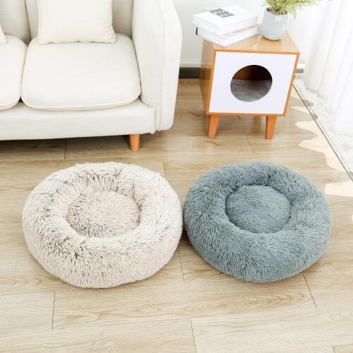 Round Pet Dog Bed House Long Fur Donut Shape Super Warm Soft Breathable Puppy Kennel Kitten Washable Cushion for Small Large Dog