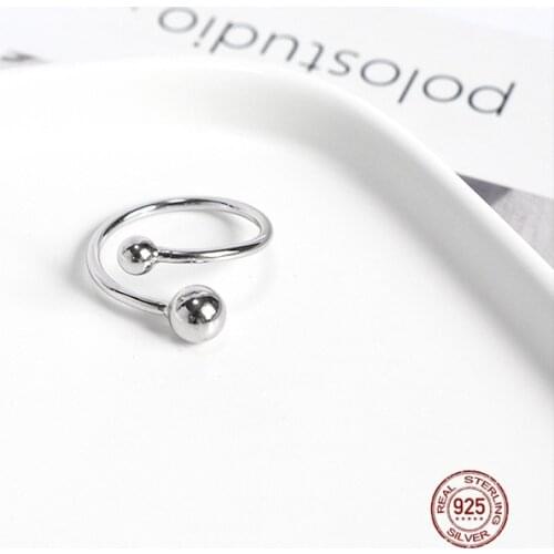 LKO 925 Sterling Silver Simple Geometric Round Bead Cross Ring Personality Trend For Womens Ring Jewelry Opening Adjustable