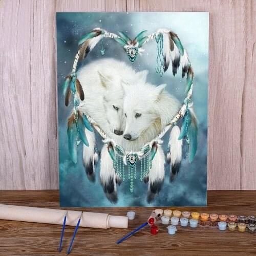 Dreamcatcher Wolf DIY Painting By Numbers Set Acrylic Paints 50*70 Picture By Numbers Photo Paintings Adults Handicraft