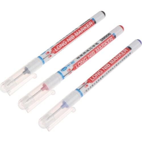 3Pcs/Set Black+Blue+Red Long Heading Markers Pen For Bathroom Woodworking Decoration Multi-purpose Deep Hole Marker Pens