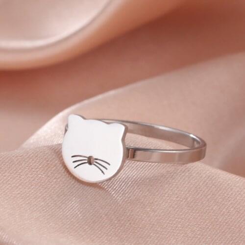 Cazador Small Cat Kitten Head Finger Rings Stainless Steel Jewelry Lovely Rings for Girls Women Birthday Anniversary Gifts 2021