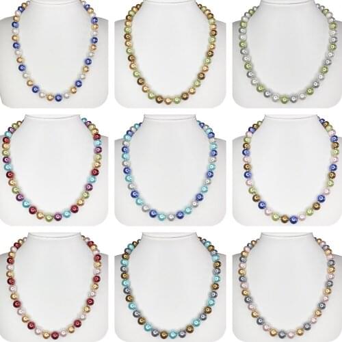 Multicolor South Sea Shell Pearl Beads Necklace for Women Fashion Short Chain 10mm Knotted Strand Round Choker Jewelry 18" B5