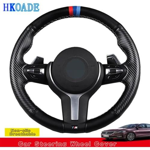 DIY Black Genuine Leather Car Steering Wheel Cover For BMW M Sport F30 F31 F34 X1 F07 F10 F48 F39 F11 X2 F25 X3 F32 F33 F36