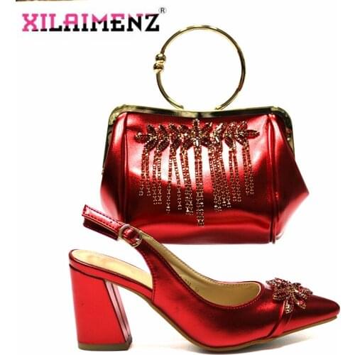 2020 Spring New Coming Shoes and Bag Set High Quality African Women Shoes Matching Bag in Red Color For Garden Party