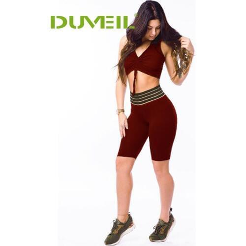 DUVEIL Sleeveless Solid Stitching Five-part Trousers Suit Leisure Yoga Sports Suit Sports Two-piece Yoga Pants+ Sports Bra