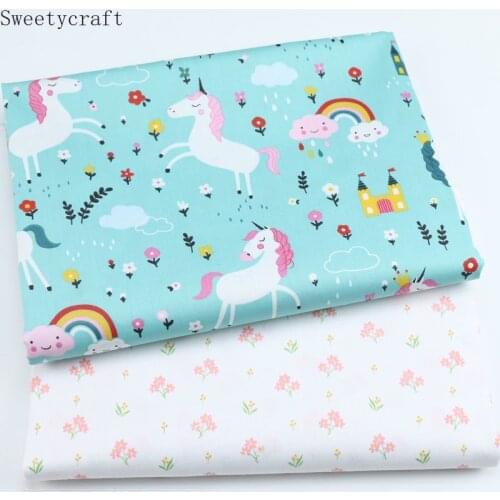 Rainbow Unicorn Printed Twill Fabric Cotton By Half Meter For Sewing Kids Dress Baby Bed Sheet Quilt Patchwork Cloth 160x50cm
