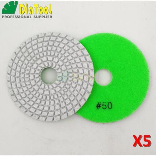 SHDIATOOL 10pcs Grit 50 Dia 100mm/4" Diamond Flexible Wet Polishing Pad White Bond Stone Sanding Disc Spiral Type Polishing disc