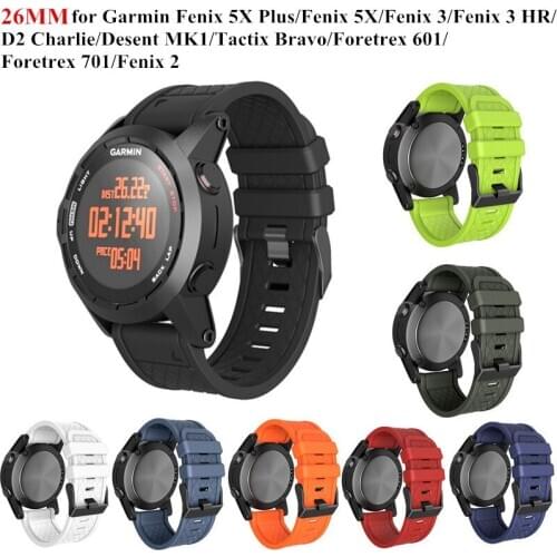 26MM Silicone Sport Band for Fenix 2/5x/5x Plus/3/3 HR Rubber Replacement Watch Band Strap for Foretrex 601/701/Desent MK1 Belt