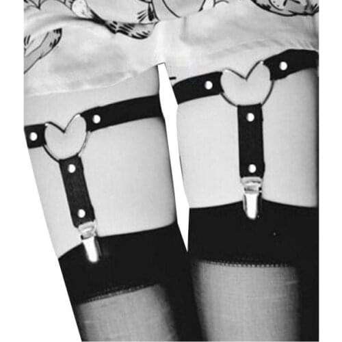 Stylish Bar Sexy Women Punk Goth Heart PU Leather Elastic Garter Belt Thigh Ring Suspender Stockings Belt Leg Chain Harness Body