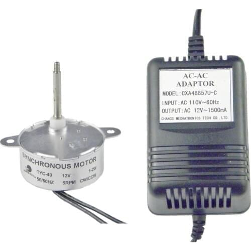 TYC-40 Synchronous Motor 12V AC 5RPM Shaft 35/46/74mm With AC Power Supply Input 120V Output AC 12V